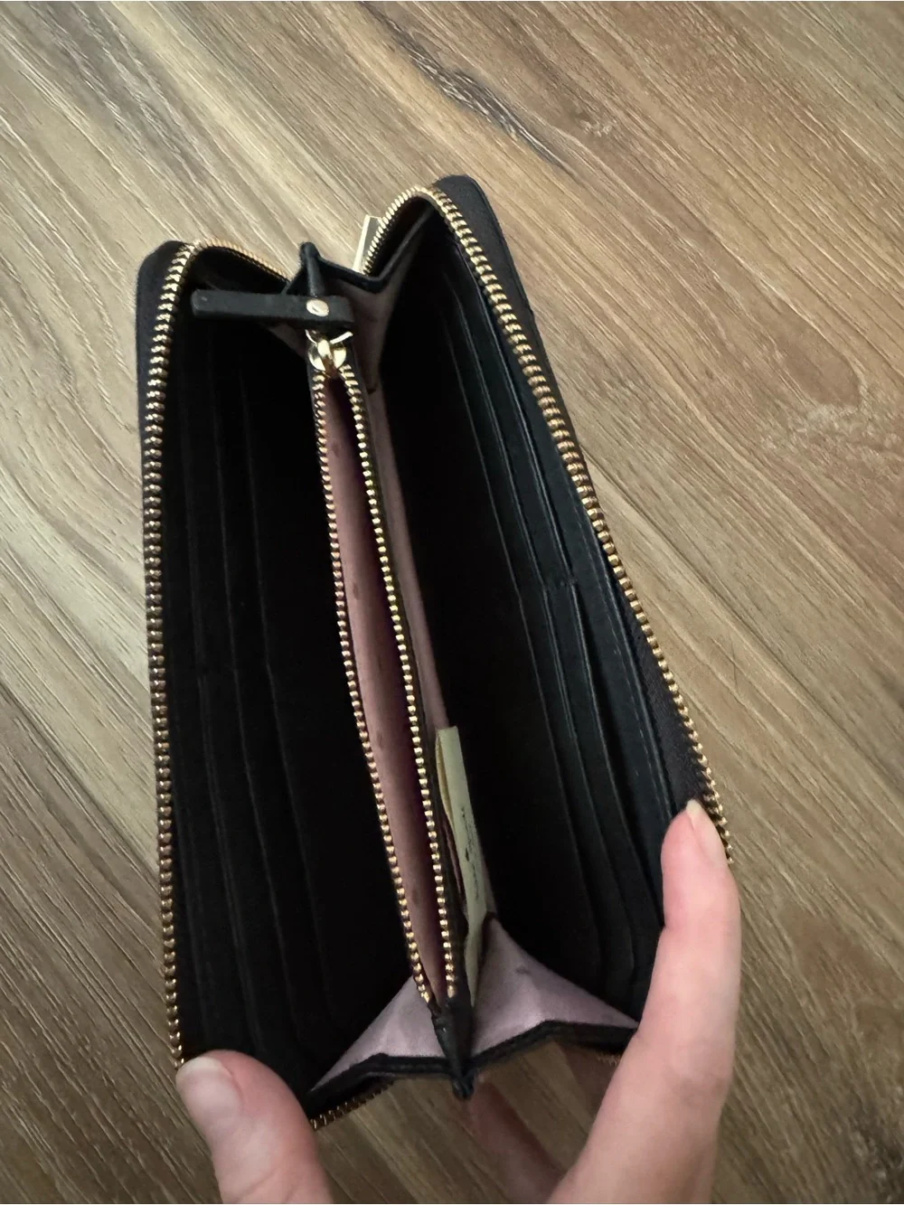 kate spade Black Quilted Chevron Zip-Around Wallet with Gold Logo